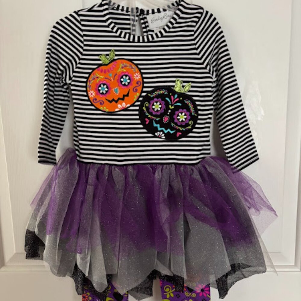 Emily Rose Size 2T Day of the Dead Halloween Costume Pumpkin Dress Leggings NEW